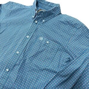 Wrangler Boys' Youth XL (14-16) Blue Geometric Print Button Long Sleeve Shirt